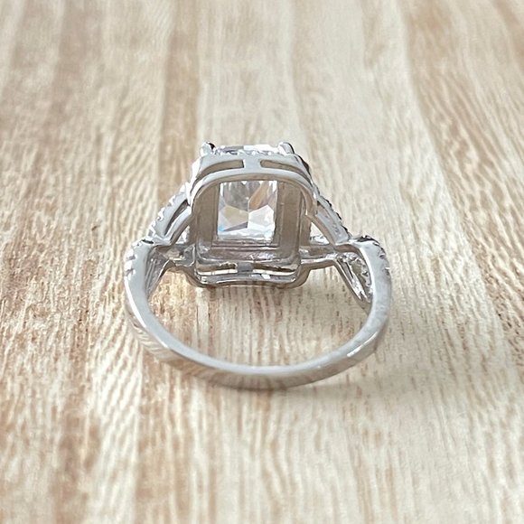 Princess Cut Simulated Diamond Halo Ring w/ Twisted Simulated Diamond Band - SS - Picture 3 of 5